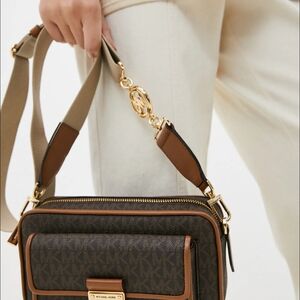 Michael Kors Dark Brown and Tan Crossbody Bag